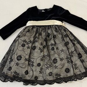 Talbots Black Velvet & Cream Sash Floral Lace Girls' Dress